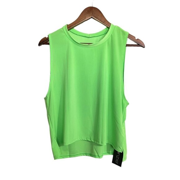 Onzie Womens NWT Lime Green Activewear Workout Cropped Tempo Tank Top Large - Picture 2 of 6